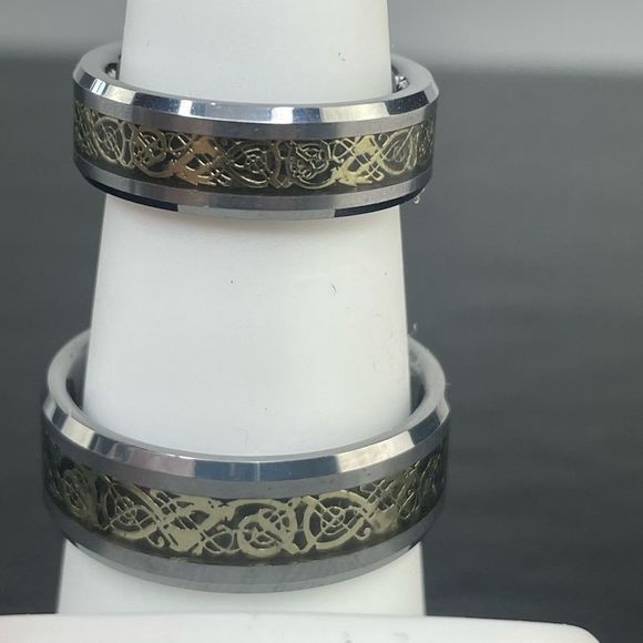 His and Hers Tungsten Carbide Celtic Dragon Bands - Picture 6 of 11